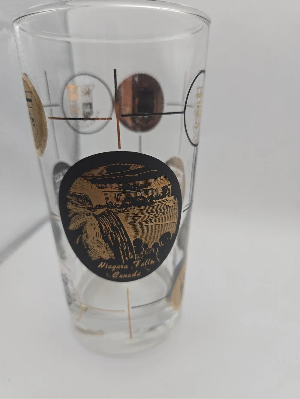 Vintage Canada & Old Fort Niagara Souvenir Glasses Set MCM Barware Travel Cups